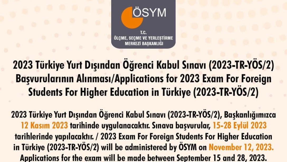 2023 Türkiye Yurt Dışından Öğrenci Kabul Sınavı (TR-YÖS/2)